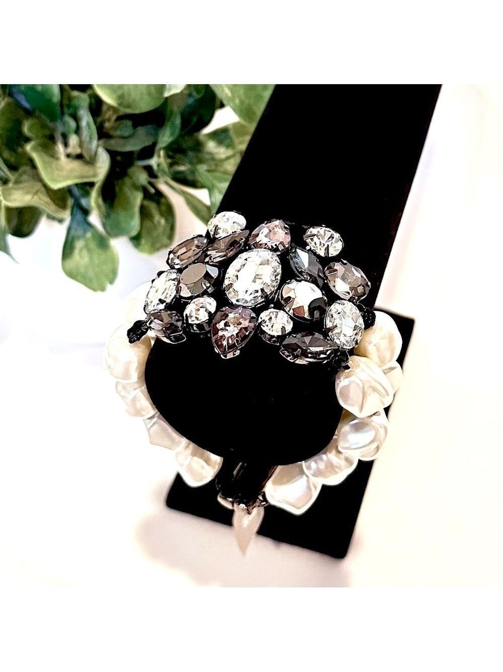 CHICO’s | Dual Strand Pearl & Crystal Statement Party Bracelet in Gunmetal | NWT